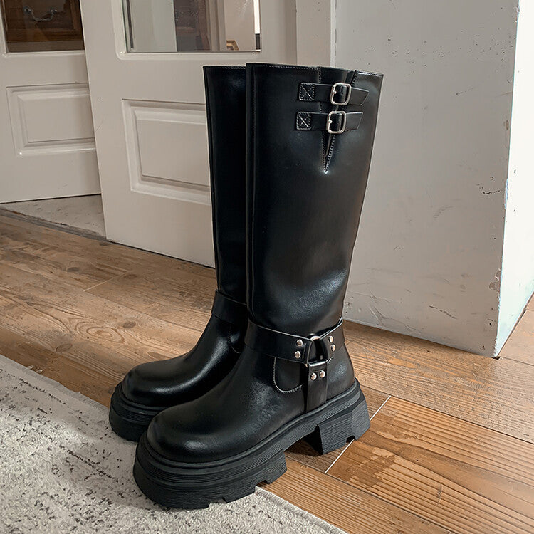 Karin Luna Full Cowhide  miumiu Popular Round Toe Thick Sole Beautiful and height-increasing