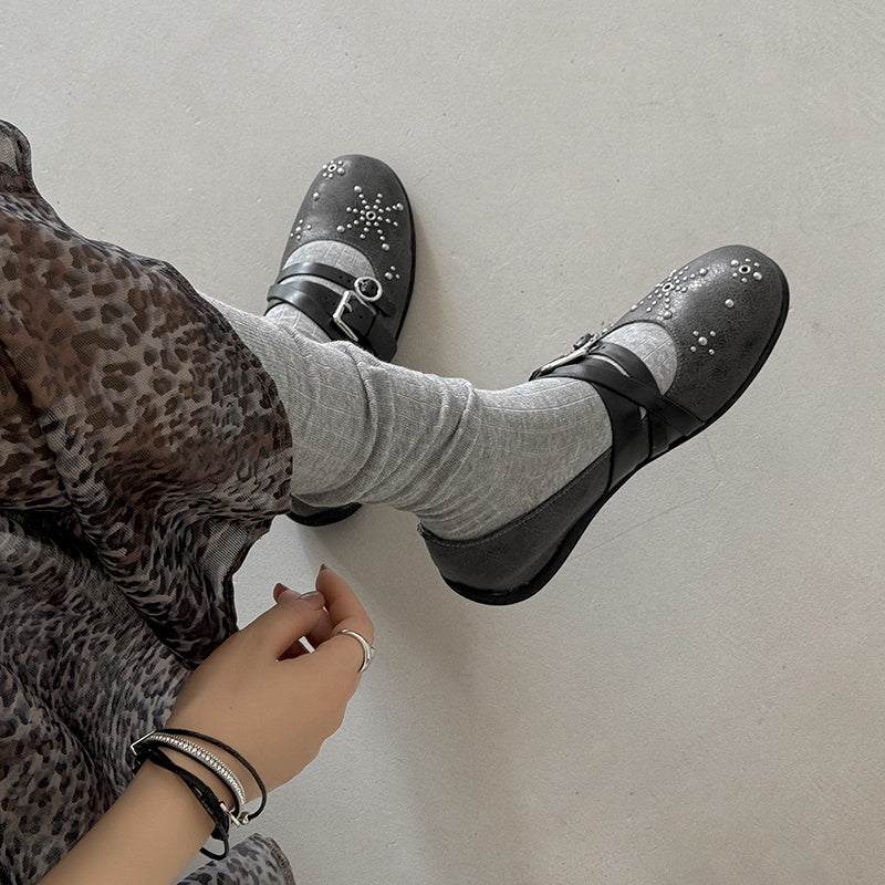 Karin Luna In Stock Spot Goods Studded Rivet Hidden Wedge Mary Jane Shoes