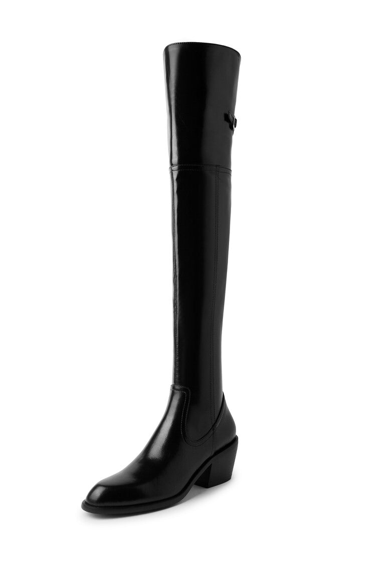 Karin Luna exploded  Three versions exploded Single Fleece Lining Fur Collar Version  Thick Fur Collar Foldable Hot-Selling Full Cowhide Pointed Toe Chunky Heel Classic Style