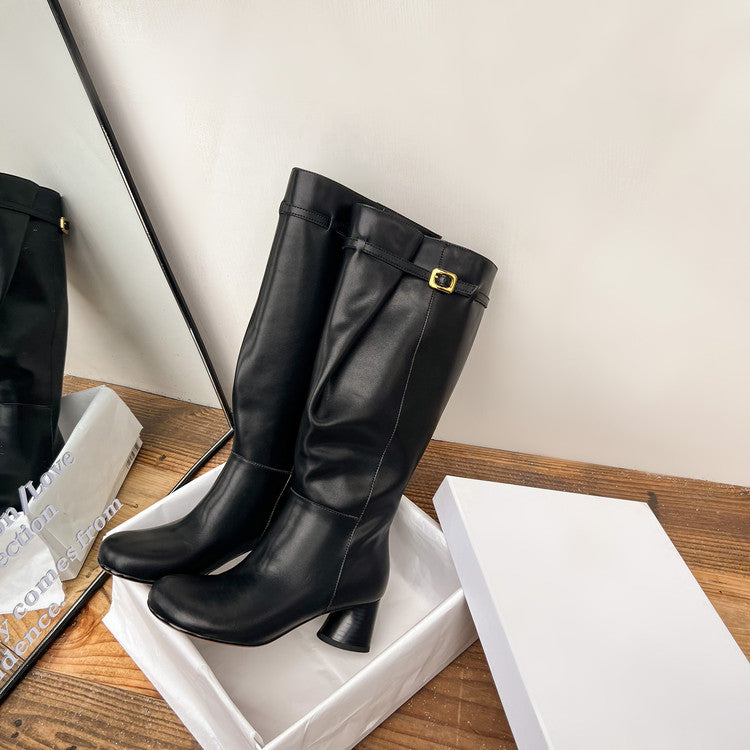 Karin Luna In Stock In Stock Mango Head Large Tube Belt Buckle Chunky Heel Long Boots
