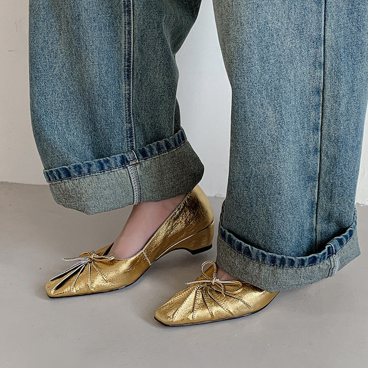 Karin Luna French Style Wrinkled Square Toe Height-Increasing Flats