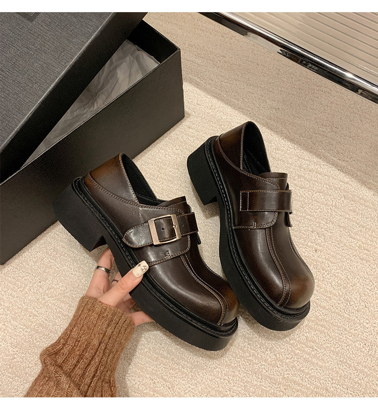 Karin Luna In Stock Spot Goods Metal Round Toe Cow Leather Thick Sole Flats