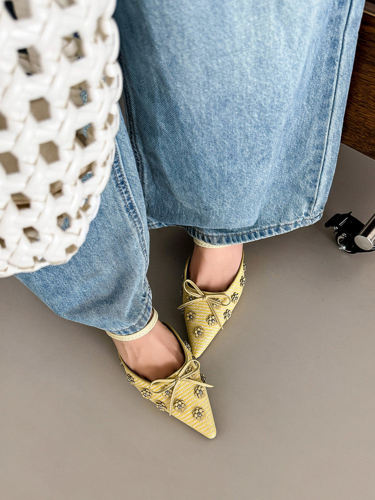 Karin Luna In Stock Spot Goods  Elegant Floral Pointed Toe Rhinestone Slippers