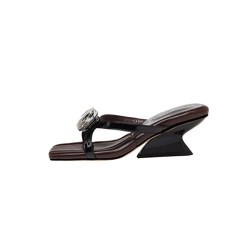 Karin Luna In Stock Spot Goods Rhinestone Square Toe Irregular Heel Slippers