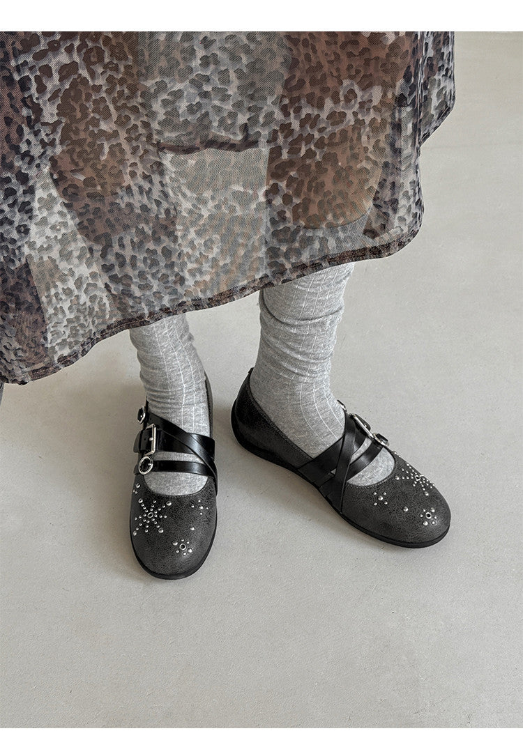 Karin Luna In Stock Spot Goods Studded Rivet Hidden Wedge Mary Jane Shoes