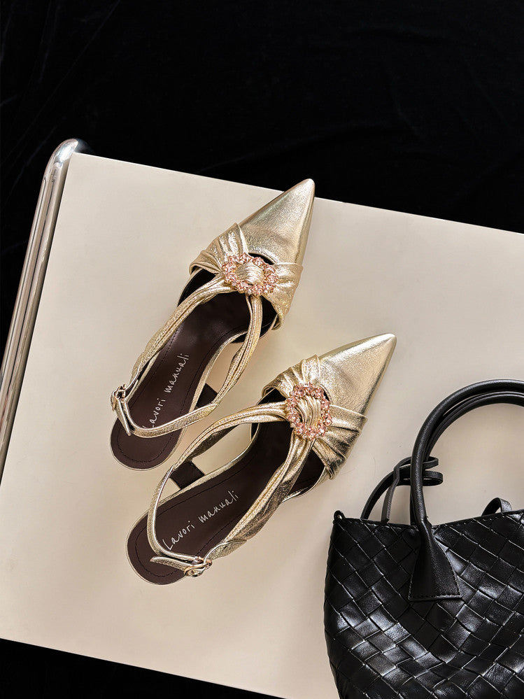 Karin Luna Bestseller Popular  Pointed Toe Irregular Heel Elegant Rhinestone Closed-Toe Sandals