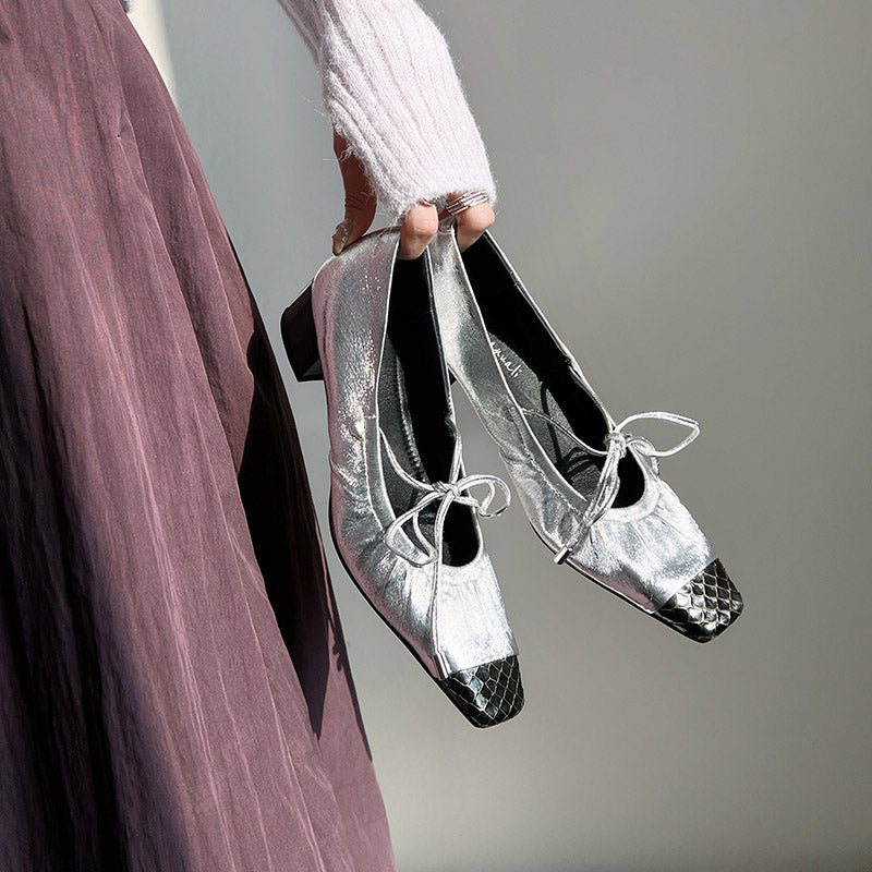 Karin Luna In Stock Spot Goods  Retro Sweet Bowknot Granny Wrinkled Single Shoes