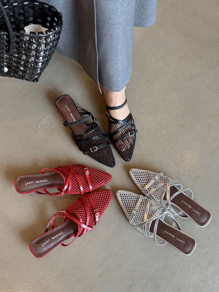 Karin Luna In Stock  Spot Goods  Mesh Series Elegant Closed-Toe Belt Buckle Slippers