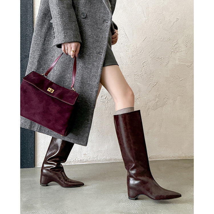 Karin Luna Minimalist Style High Tube Pointed Toe Hidden Heel Boots