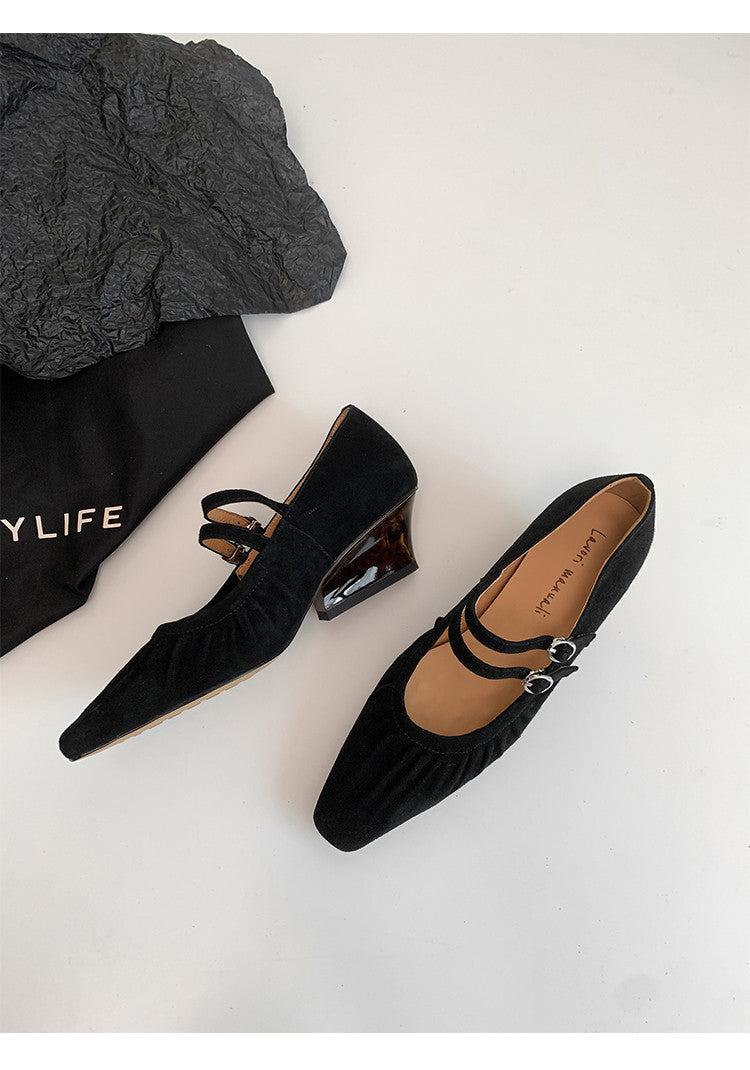 Karin Luna Full Leather Inside and Out Popular Element Amber Heel Elegant French Style Single Shoes