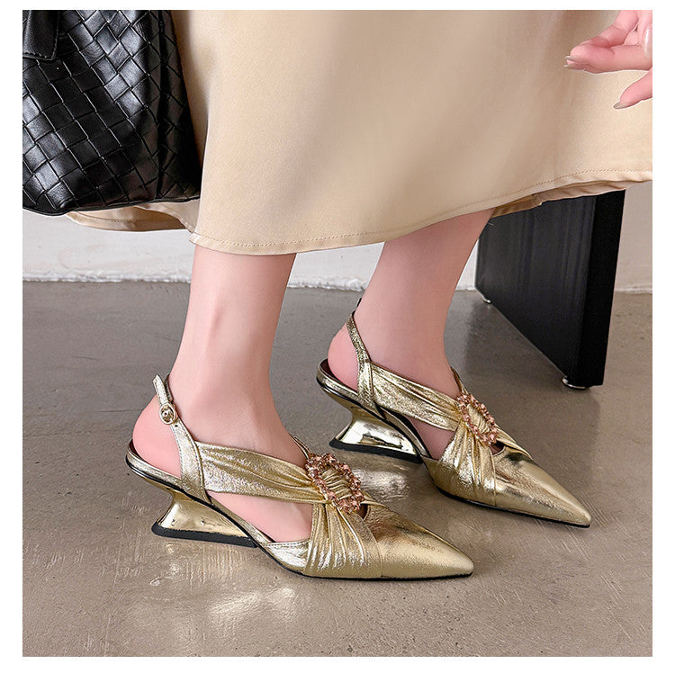 Karin Luna Bestseller Popular  Pointed Toe Irregular Heel Elegant Rhinestone Closed-Toe Sandals