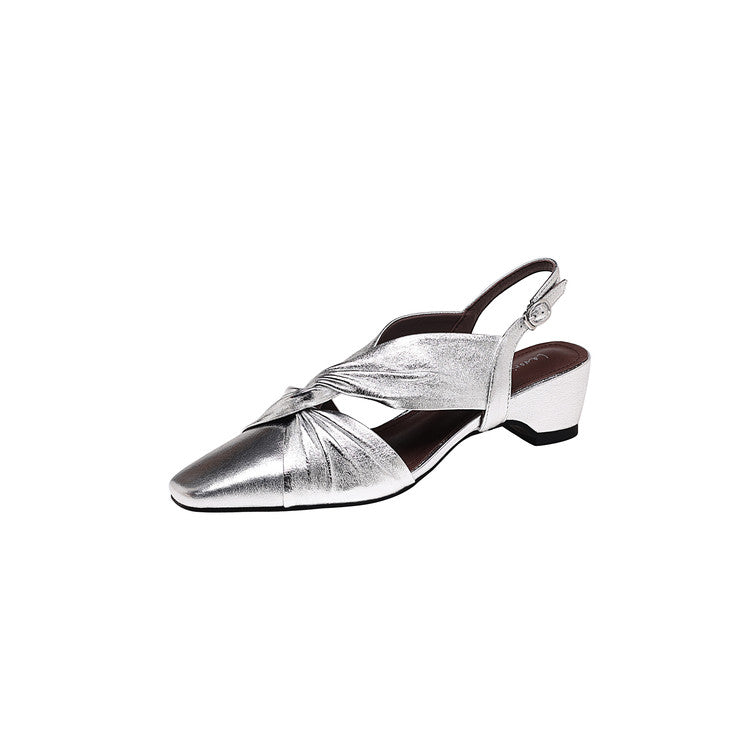 Karin Luna French Retro Wrinkled Small Square Toe Elegant Closed-Toe Sandals