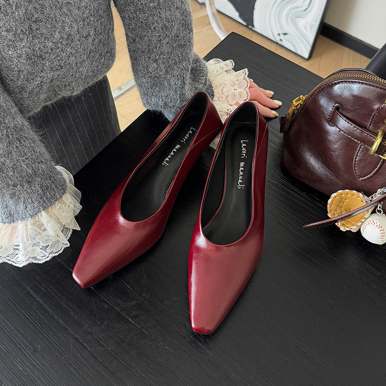 Karin Luna In Stock In Stock ~Basic Versatile French Style Small Square Toe Shallow Mouth Single Shoes