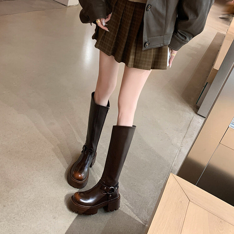 Karin Luna In Stock In Stock Slimming Diagonal Cut Tube Top  Best-selling in stock Retro Metal Buckle Thick-Soled Long Boots
