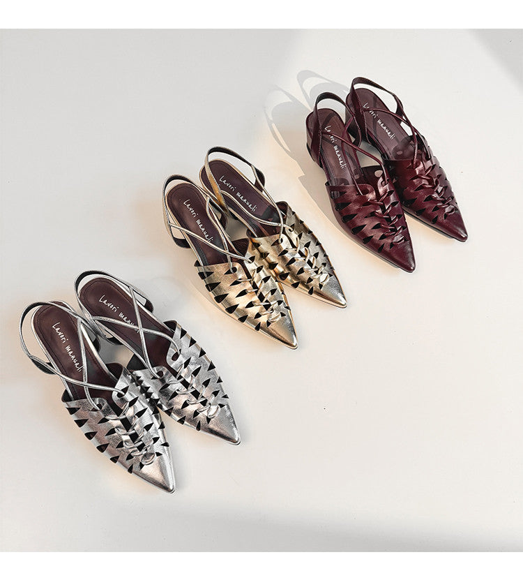 Karin Luna Braided Style ~Cross-woven Pointed Toe Closed-toe Sandals