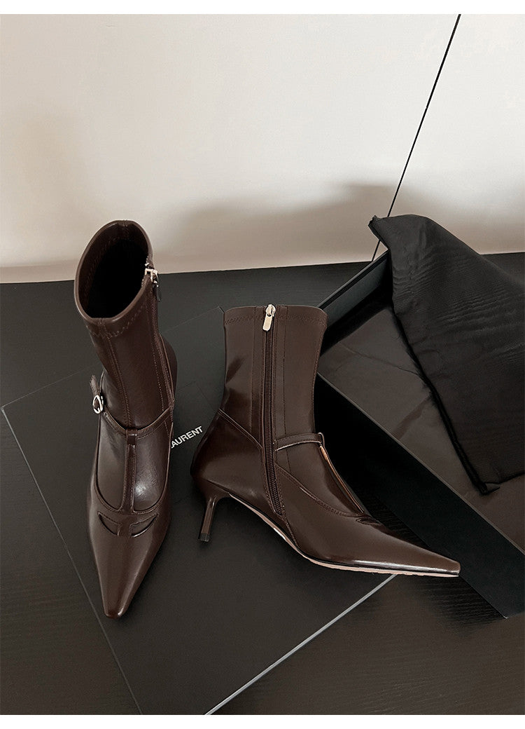 Karin Luna In Stock Spot Goods Elegant Stiletto Pointed Toe Side Zipper Short Boots