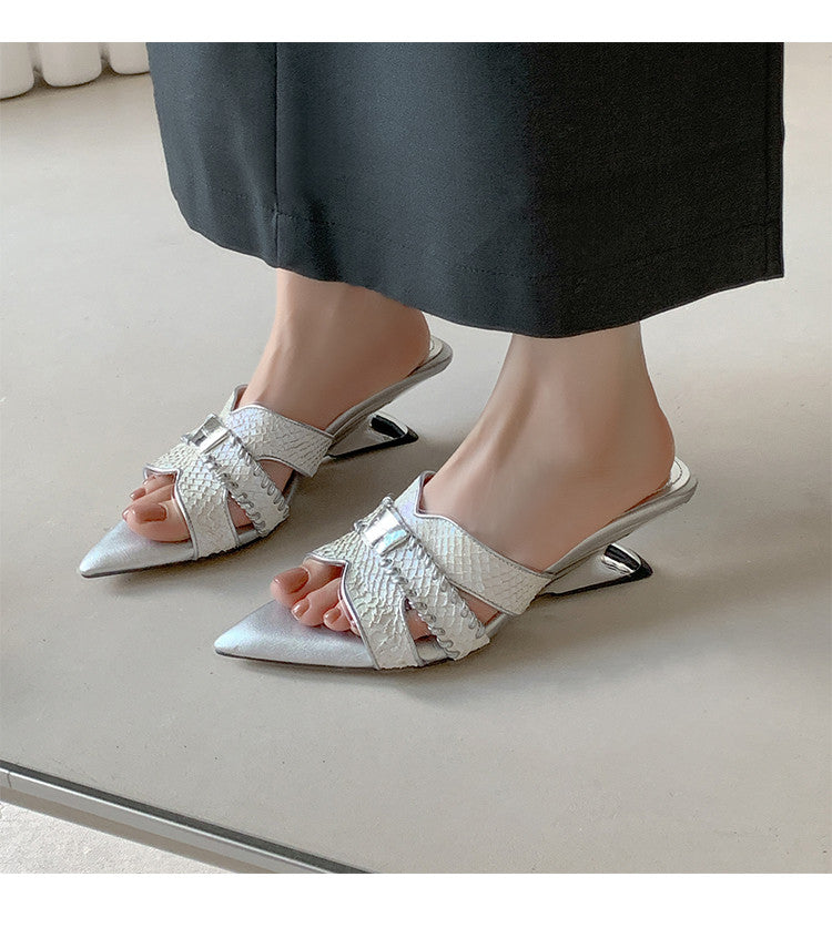 Karin Luna Fish Skin Series~Minimalist Pointed Toe Hot-Selling Unique Heel Slippers