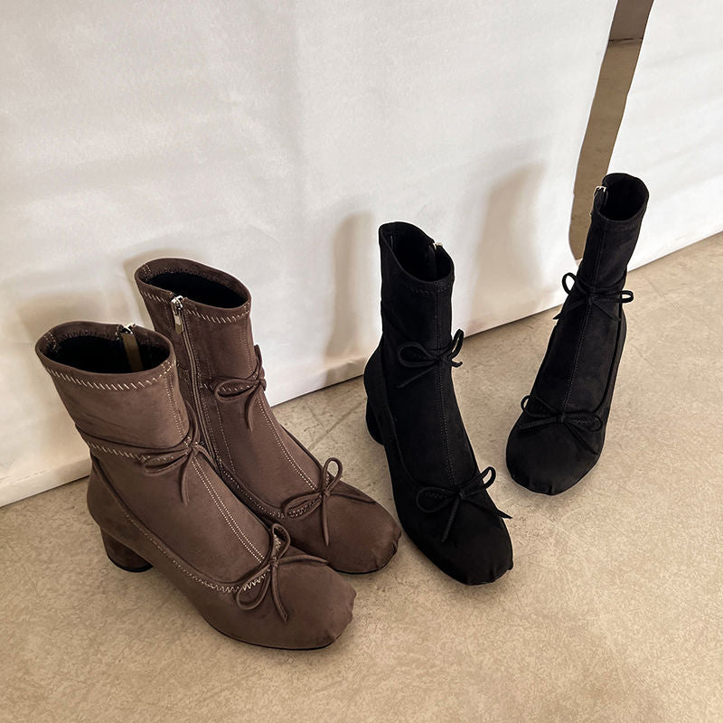 Karin Luna In Stock Spot Goods Hot-Selling Sweet Standard Bow Round-Toe Slim Short Boots