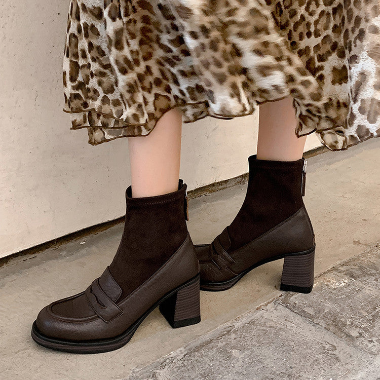 Karin Luna Hot-Selling Element Round Toe Elephant Pattern Elastic Thick Heel Short Boots
