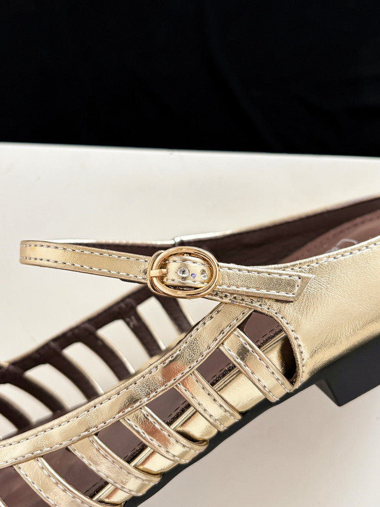 Karin Luna In Stock Spot Goods   French Retro Hollow Small Square Toe One-Strap Slippers