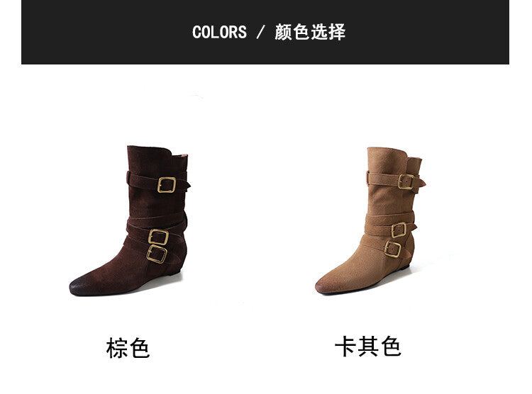 Karin Luna Cow Leather Small Square Toe Belt Buckle Fashion Boots