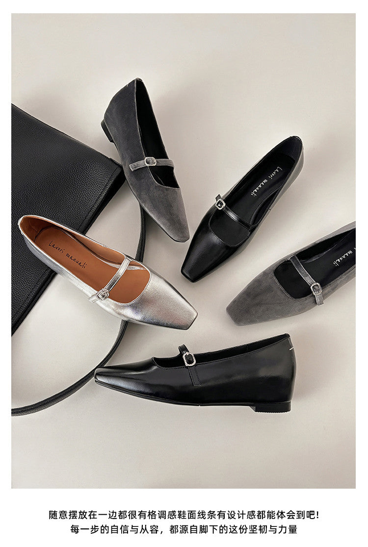 Karin Luna In Stock Spot Goods  Elegant Square-Toe One-Strap Height-Increasing Flats
