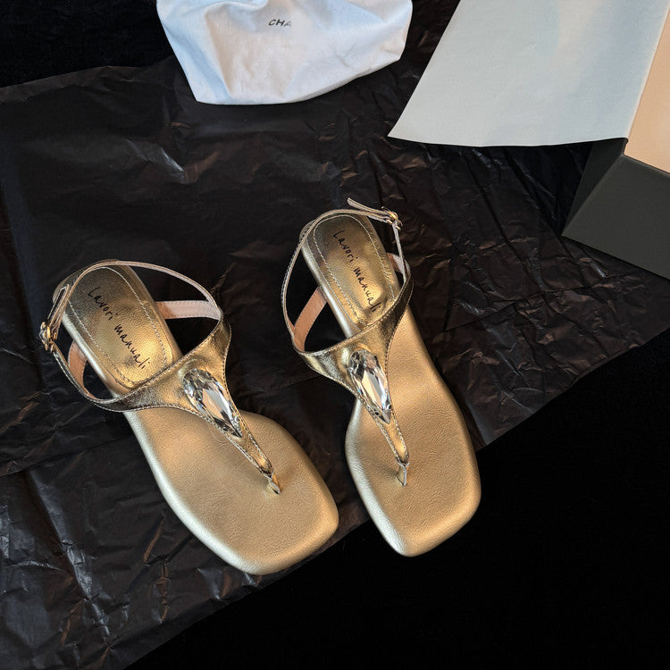 Karin Luna Bestseller Element Square Toe Irregular Heel Super Stable Toe Clip Sandals