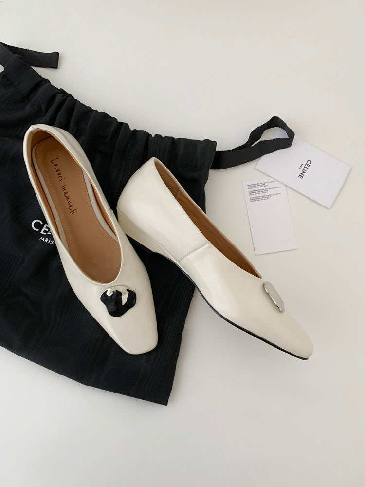 Karin Luna In Stock Spot Goods  Small Metal Decoration Thick Heel Single Shoes