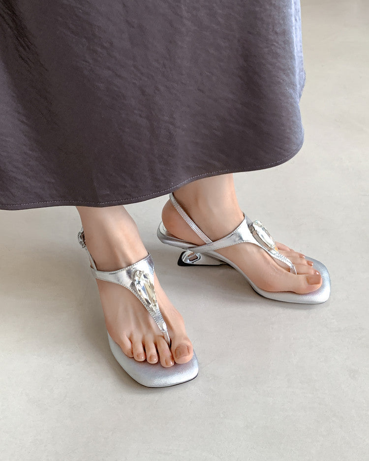 Karin Luna Bestseller Element Square Toe Irregular Heel Super Stable Toe Clip Sandals