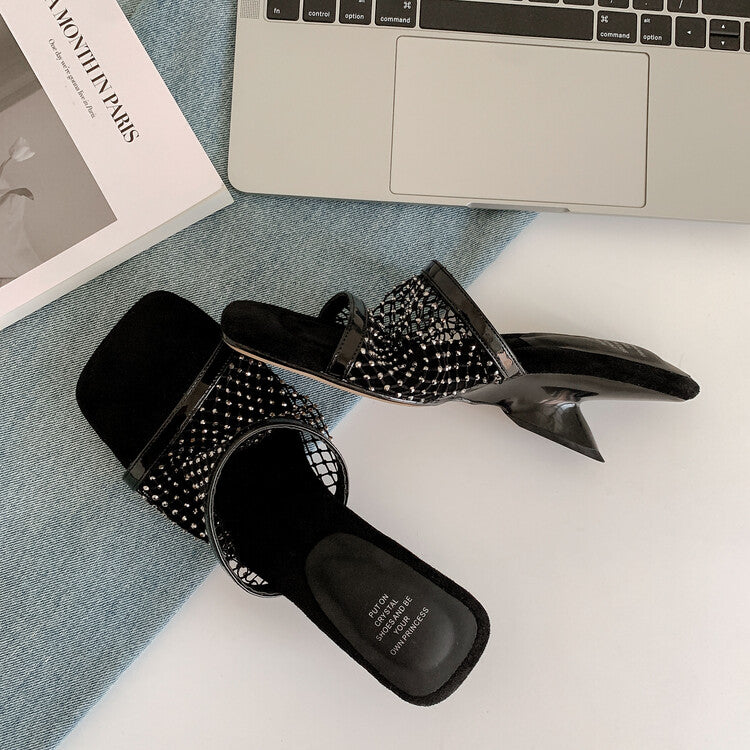 Karin Luna In Stock Spot Goods Diamond Mesh Irregular Heel Slippers