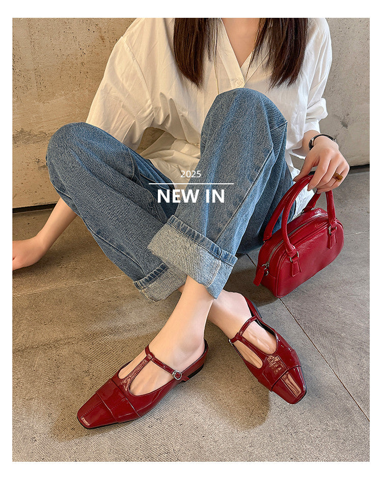 Karin Luna In Stock Spot Goods  t Square-Toed Full Leather Basic Slippers