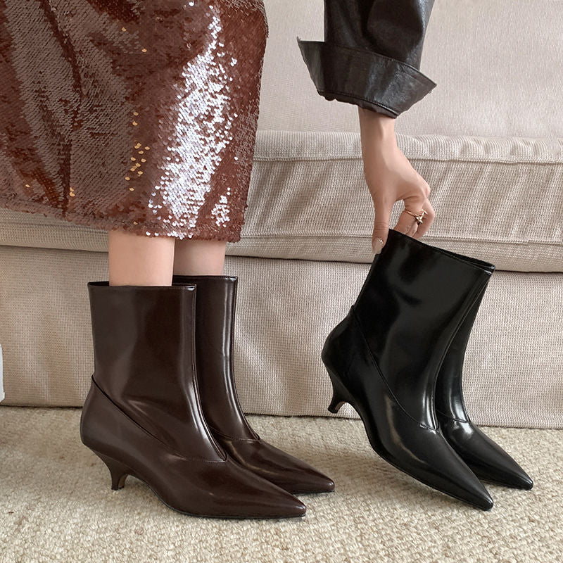 Karin Luna In Stock  Spot Goods Elegant kitten heel pointed toe trendy ankle boots