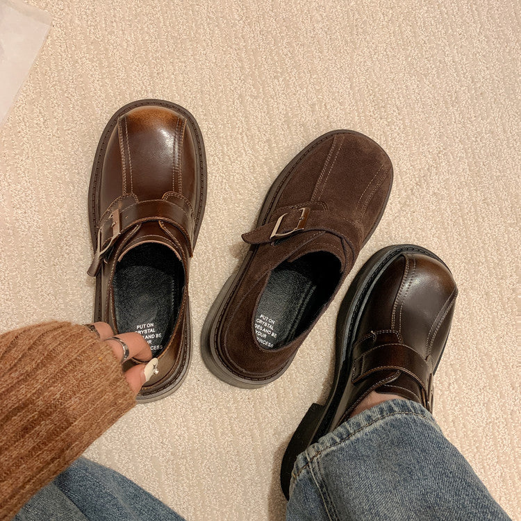 Karin Luna In Stock Spot Goods Metal Round Toe Cow Leather Thick Sole Flats