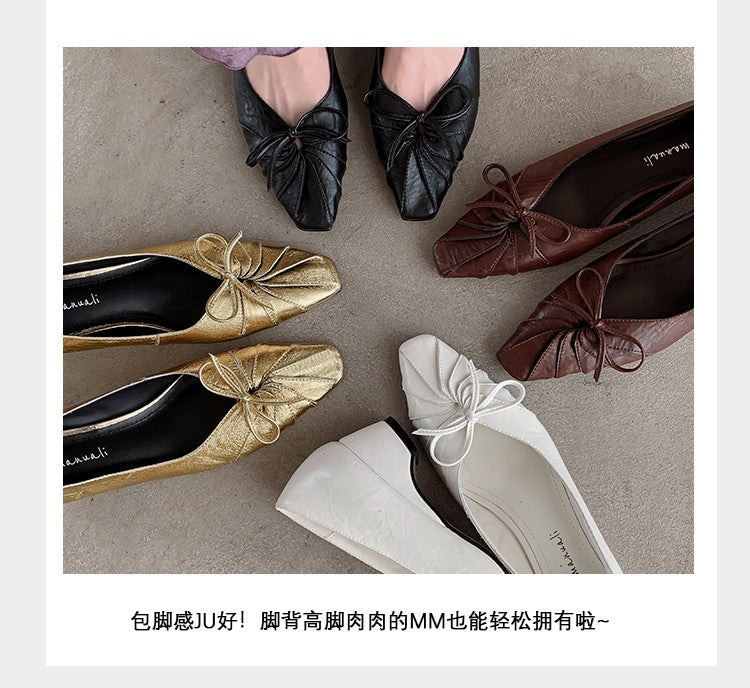 Karin Luna French Style Wrinkled Square Toe Height-Increasing Flats