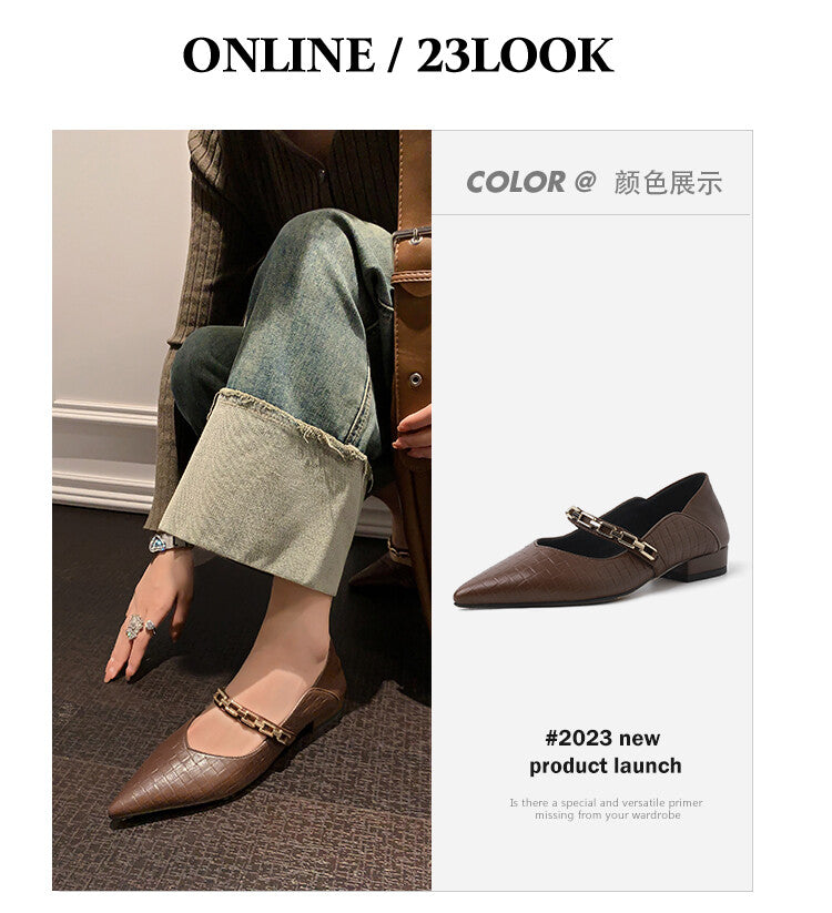Karin Luna has prepared stock  Metal Fasteners Commuting Style Pointed Toe Chunky Heel Stone Pattern Large Single Shoes