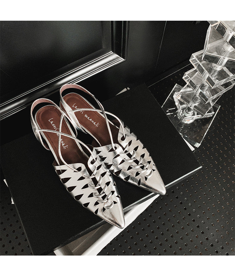Karin Luna Braided Style ~Cross-woven Pointed Toe Closed-toe Sandals