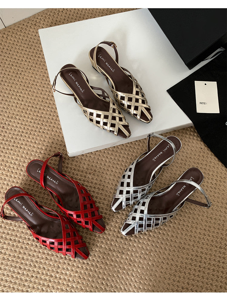 Karin Luna Braided Style ~Cross-woven Pointed Toe Closed-toe Sandals