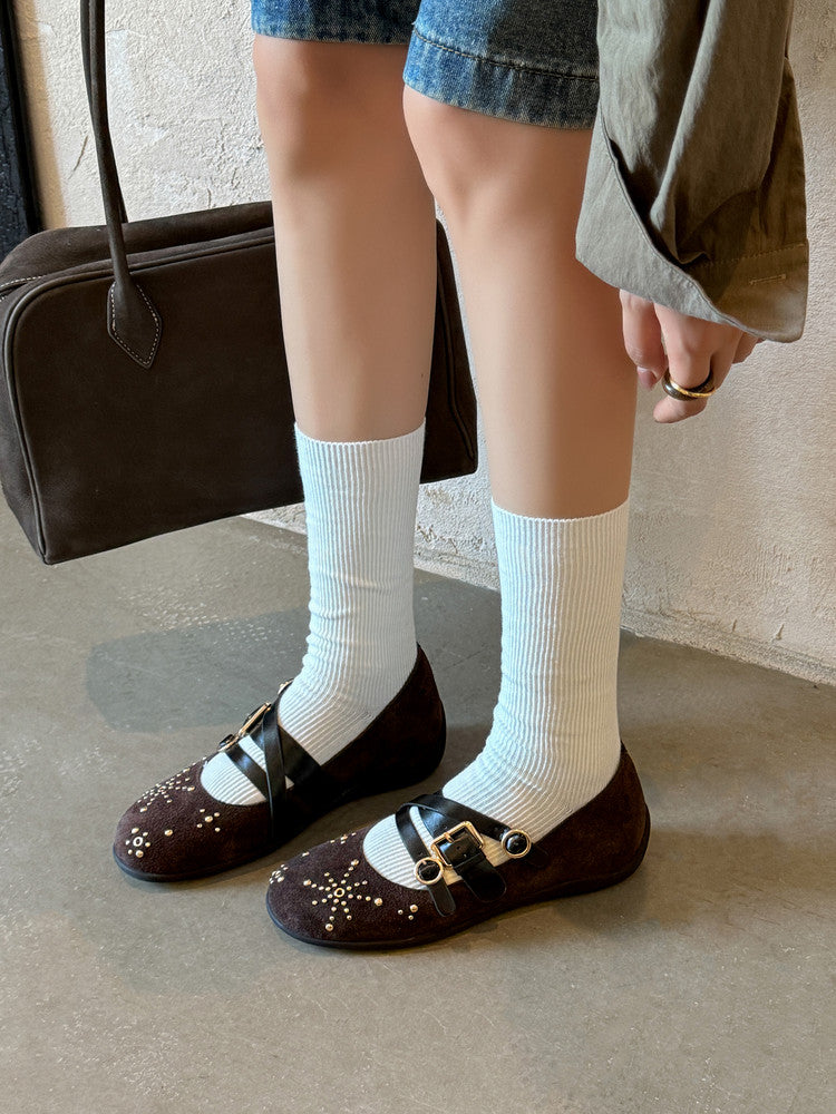 Karin Luna In Stock Spot Goods Studded Rivet Hidden Wedge Mary Jane Shoes