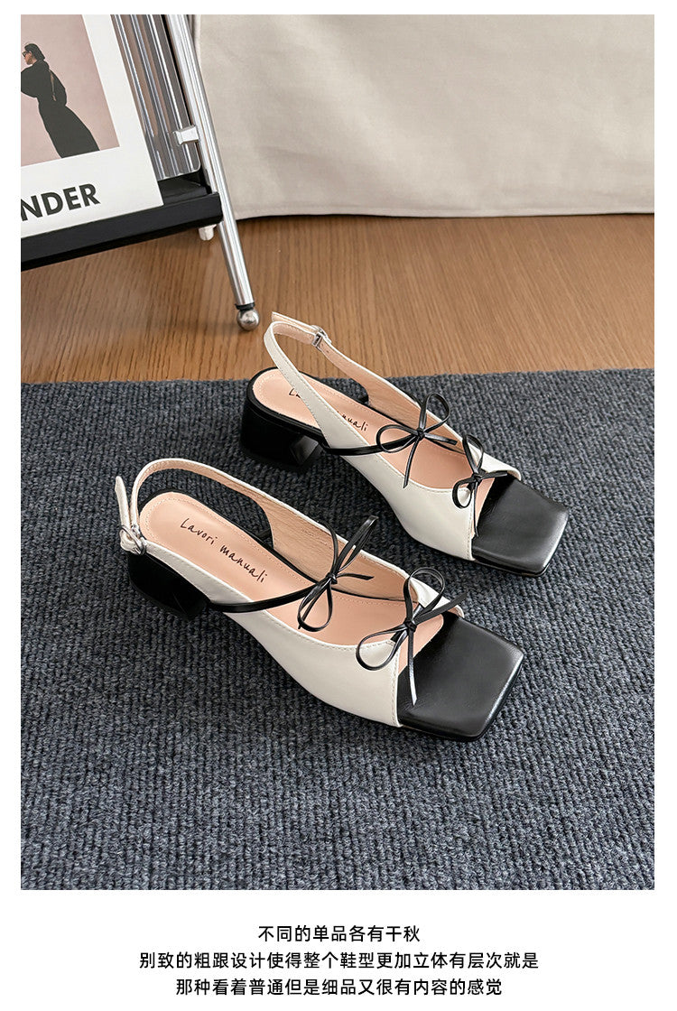Karin Luna In Stock Spot Goods Square Toe Double Bow Thick Heel Sandals