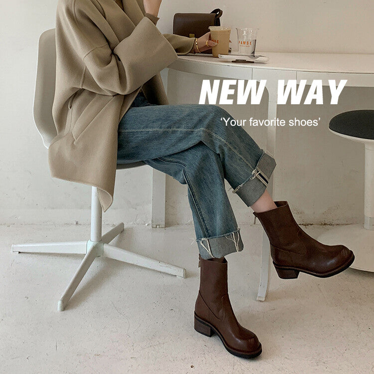 Karin Luna In Stock Spot Goods  Full-grain leather inside and out   Minimalist Texture  Round Toe Flat Bottom Basic Short Boots