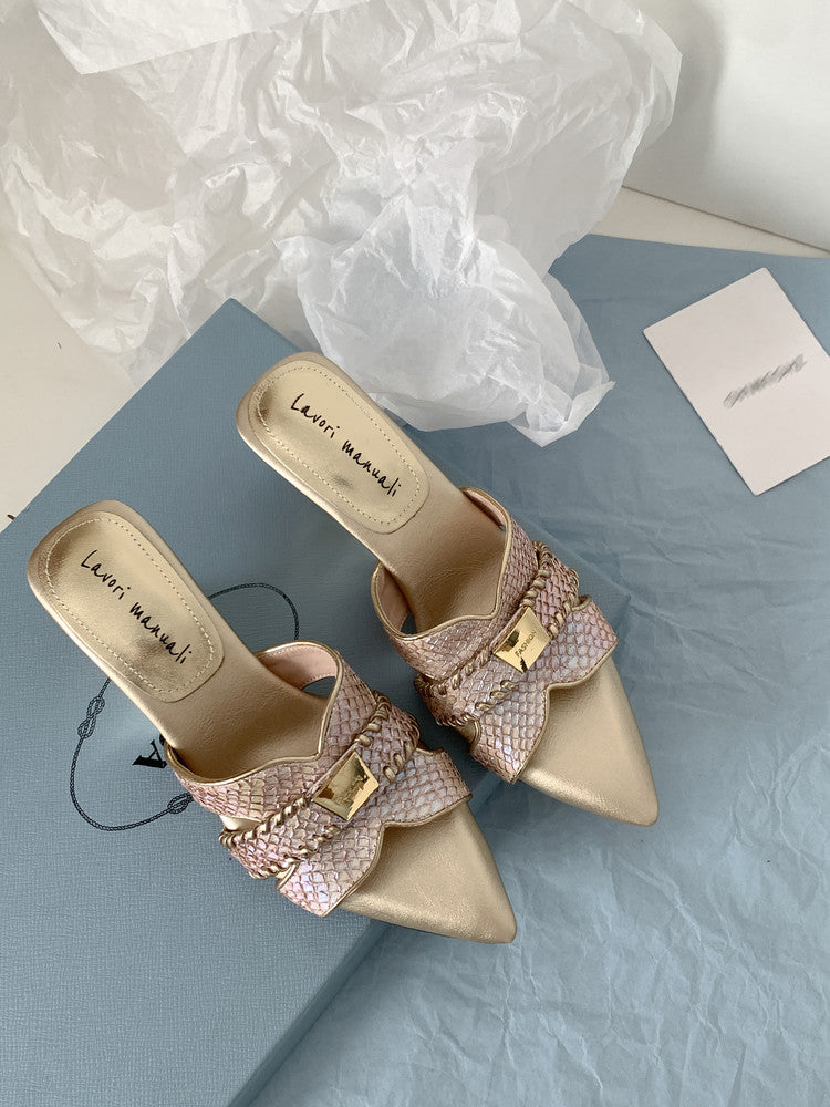 Karin Luna Fish Skin Series~Minimalist Pointed Toe Hot-Selling Unique Heel Slippers