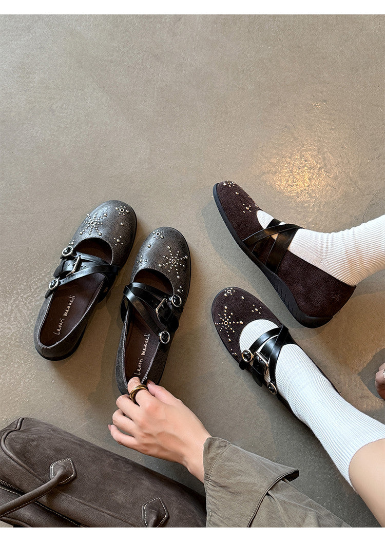Karin Luna In Stock Spot Goods Studded Rivet Hidden Wedge Mary Jane Shoes