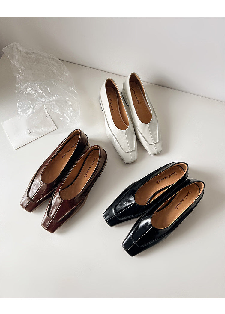 Karin Luna In Stock Spot Goods  Retro Full Leather Square Toe Shallow Mouth Single Shoes