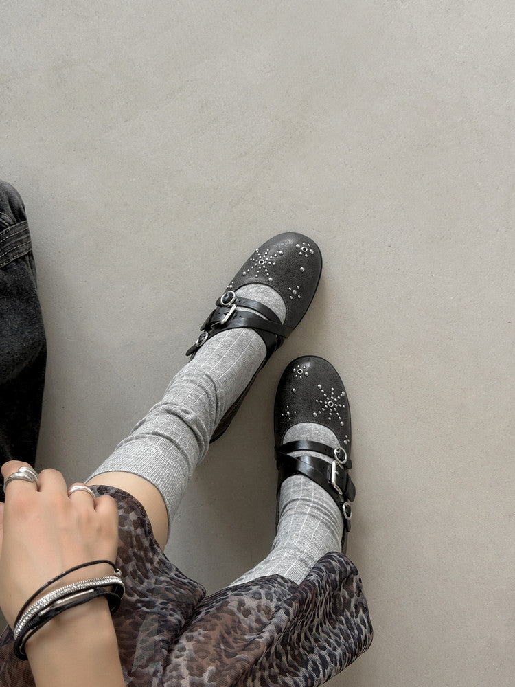 Karin Luna In Stock Spot Goods Studded Rivet Hidden Wedge Mary Jane Shoes