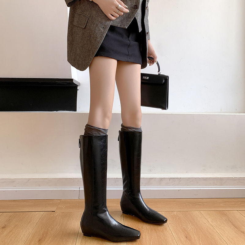 Karin Luna Minimalist Style Square-Toe Hidden Heel Long Boots