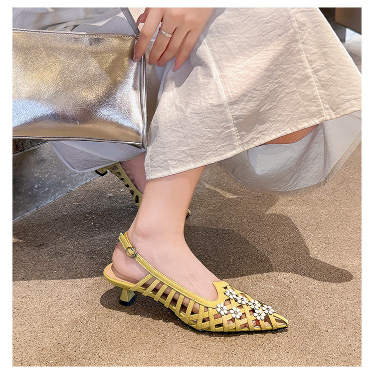 Karin Luna In Stock Spot Goods  Purely Handmade Flowers High-end Hollow Out Sandals