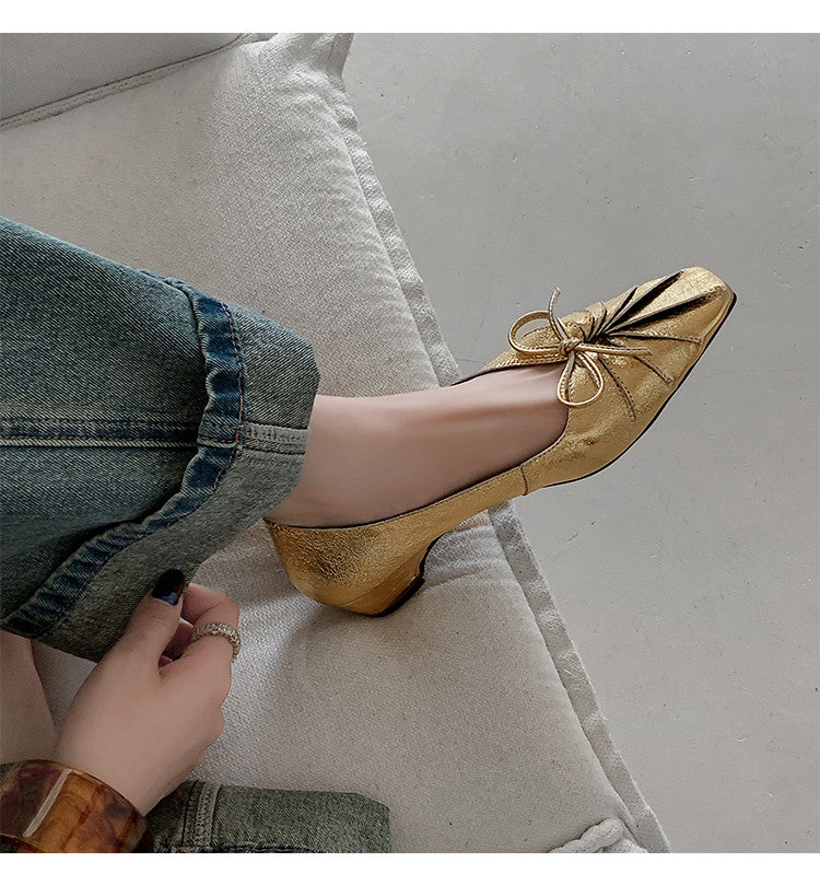 Karin Luna French Style Wrinkled Square Toe Height-Increasing Flats