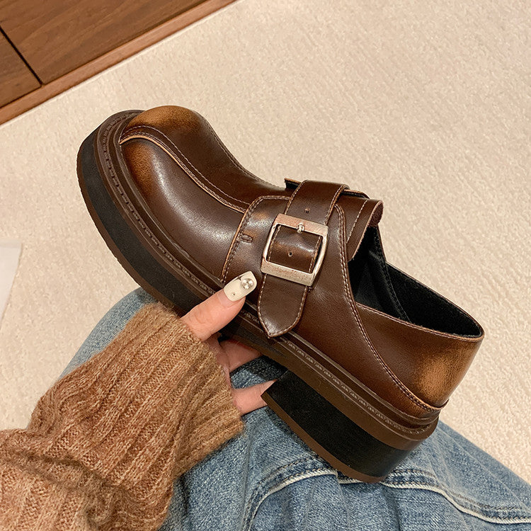 Karin Luna In Stock Spot Goods Metal Round Toe Cow Leather Thick Sole Flats