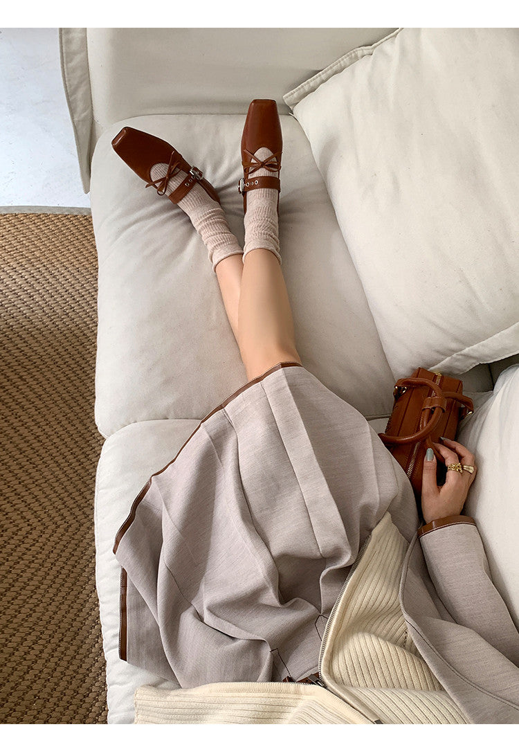 Karin Luna In Stock Spot Goods  Square Toe Internal Height Increase Detachable Bowknot
