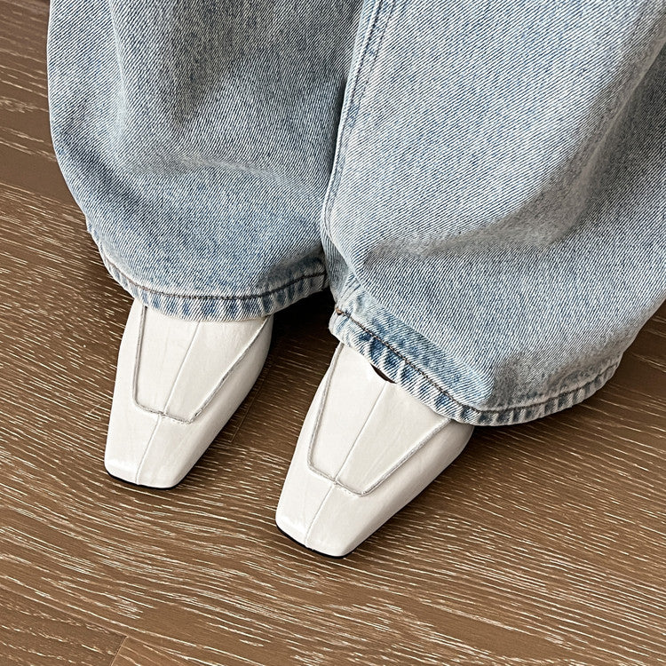 Karin Luna In Stock Spot Goods  Retro Full Leather Square Toe Shallow Mouth Single Shoes